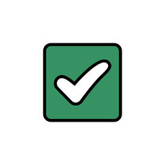 Successful Check Mark within a Green Square Symbol