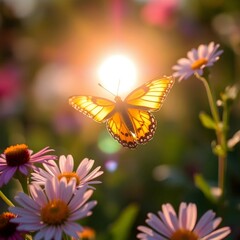 butterfly flits from flower to flower, embracing the warmth of the sun.