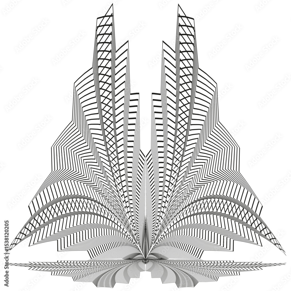 Poster fan structure pattern. radiating vector lines. geometric spread design. symmetrical ornamental form.