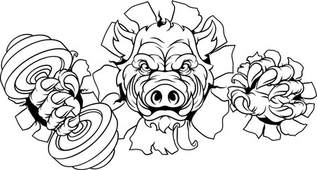 Boar Wild Razorback Warthog Weight Lifting Mascot