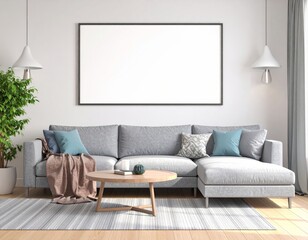 Modern living room interior with comfortable sofa and contemporary furniture design
