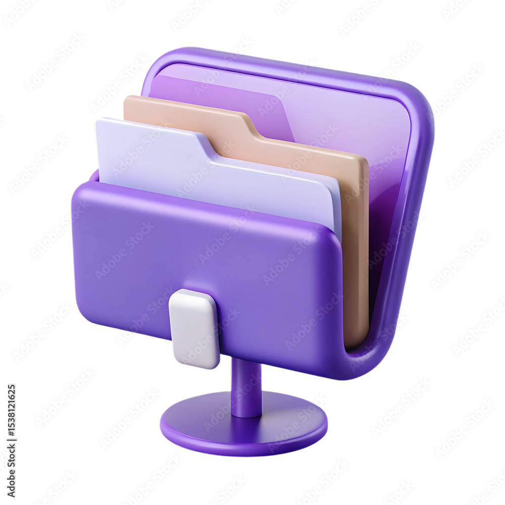 Poster modern 3d render of a purple file folder icon with several colored documents isolated