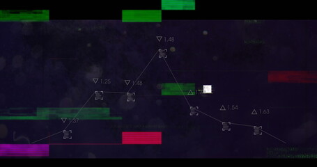 Displaying white square triangle markers linking deltas on digital interface with color glitch bars