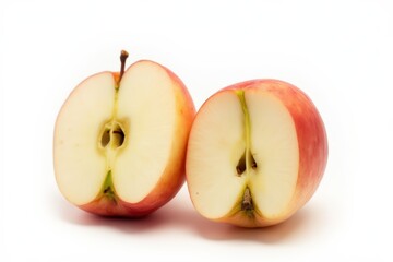 Gala apple with cut in half isolated on white background. Clipping path.
