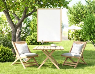 Empty advertising billboard on green grass, a blank sign in nature