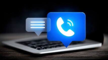 Online customer support chat interface call icon and 24 7 support on phone and laptop. digital assistance readily available via instant messaging or phone communication providing
