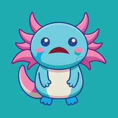 Cute Axolotl Crying – Sad Animal Cartoon Vector Illustration Isolated Flat
