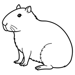 Obraz premium Gentle Capybara Sitting with Rounded Body and Small Ears in Line Art Style