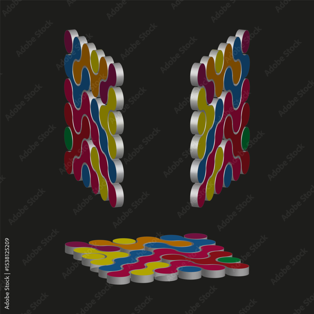 Poster colorful cube composition. rainbow block arrangement. vector geometric shapes. bright dimensional el