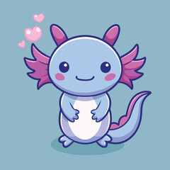 Cute Axolotl Love Icon – Adorable Animal Cartoon Vector Illustration Flat Style
