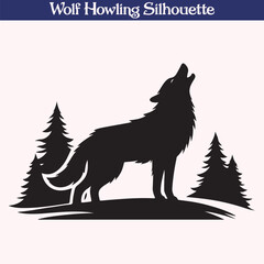Wolf howling silhouette vector illustration
