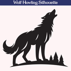 Wolf howling silhouette vector illustration