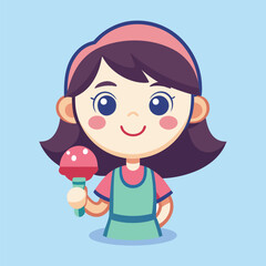 Cute Girl Holding Ice Cream – Summer Dessert People Cartoon Vector Illustration
