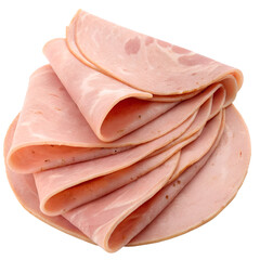 Bologna ham slices, folded in half and stacked on top of each other cut out isolated transparent background
