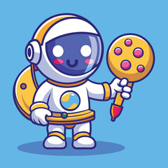 Cartoon Astronaut Painting the Moon – Creative Space and Technology Vector Icon Isolated
