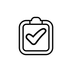 Outline Check Mark Symbol on a Black Clipboard Graphic Ideal for Checklists and Forms in a Simple Clean Style on Pure White Isolated Background Vector Art