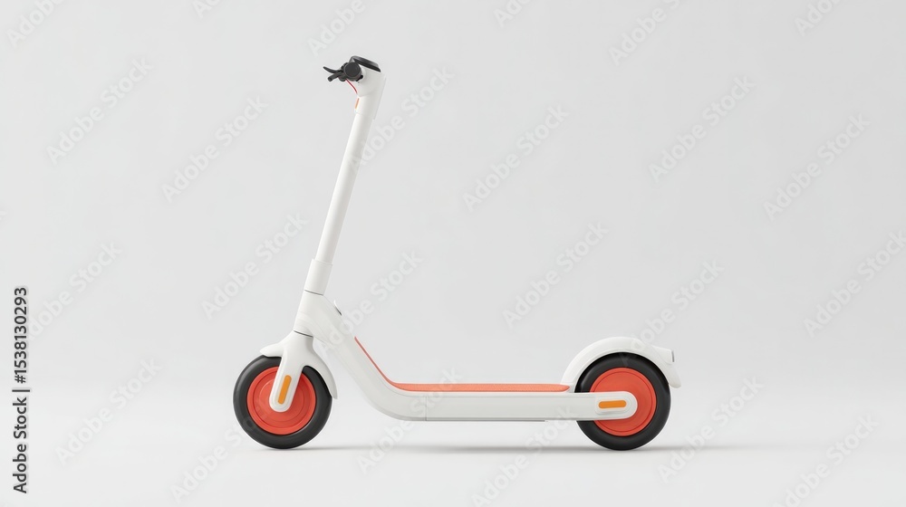 Poster minimalistic image of electric scooter isolated on clean white background with ample copy space