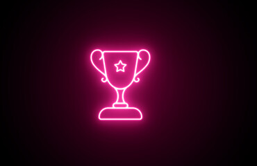 Neon Pink color trophy cup icon. Neon gold trophy cup sign on black background. Bright Trophy line icon. A Neon golden trophy cup icon illustration on black background.