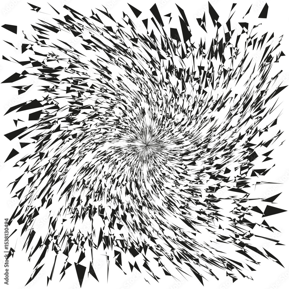 Poster radial explosion shape. spinning burst vector. abstract energy pattern. jagged black form.