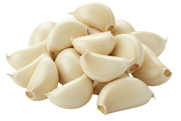 Pile of peeled garlic isolated background