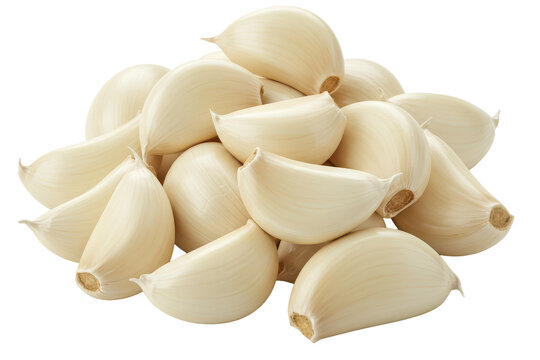Pile of peeled garlic isolated background