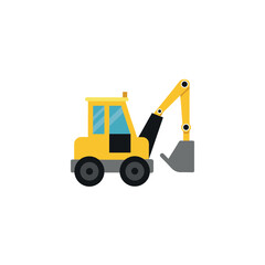 Naklejka premium Yellow Backhoe Loader Vector for Building Site Machinery and Earth Moving Concept