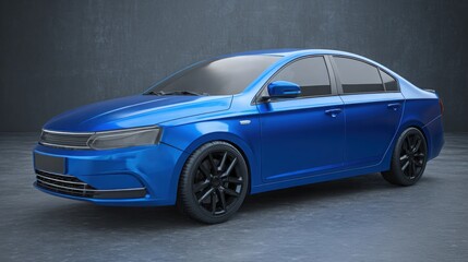 Obraz premium Blue car on a gray background with copy space, a banner for web design or advertising of the new model.