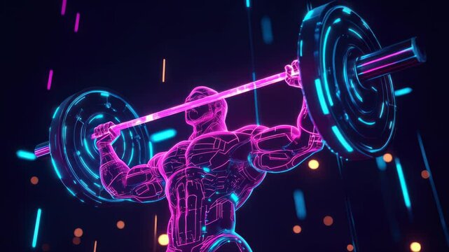 Cyberpunk weightlifter in neon light