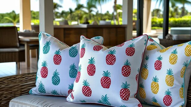 Outdoor patio cushions with pineapple pattern