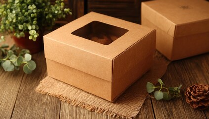Square kraft paper food box with window