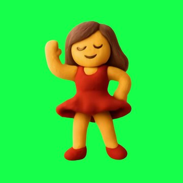 Clay dancing emoji figure animation, transparent 4K video, green screen