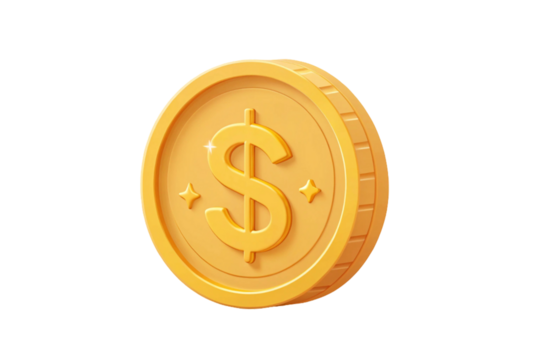  gold coin with dollar sign 3d icon in cartoon plastic style minimal png 