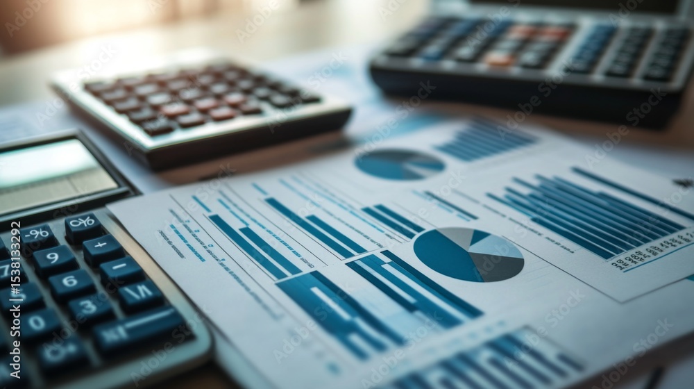 Poster a high-resolution image of a financial report with detailed bar graphs, line charts, and pie charts,