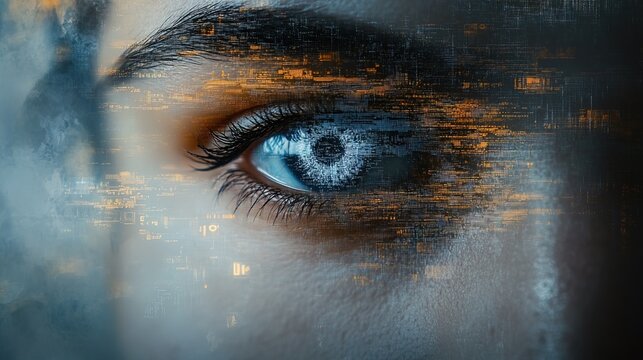 A futuristic AI-generated painting made entirely of tiny data points  - Powered by Adobe