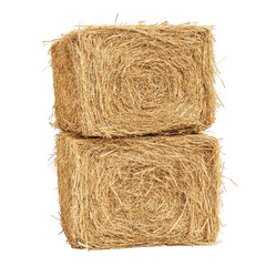 Two stacked hay bales, rectangular and golden, on transparent background