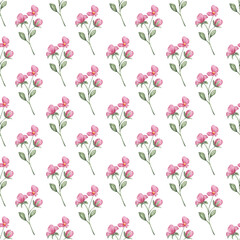Seamless floral pattern minimalist repeating background with watercolor flowers. Fabric wallpaper print texture. Perfectly for backdrop, wrapped paper.