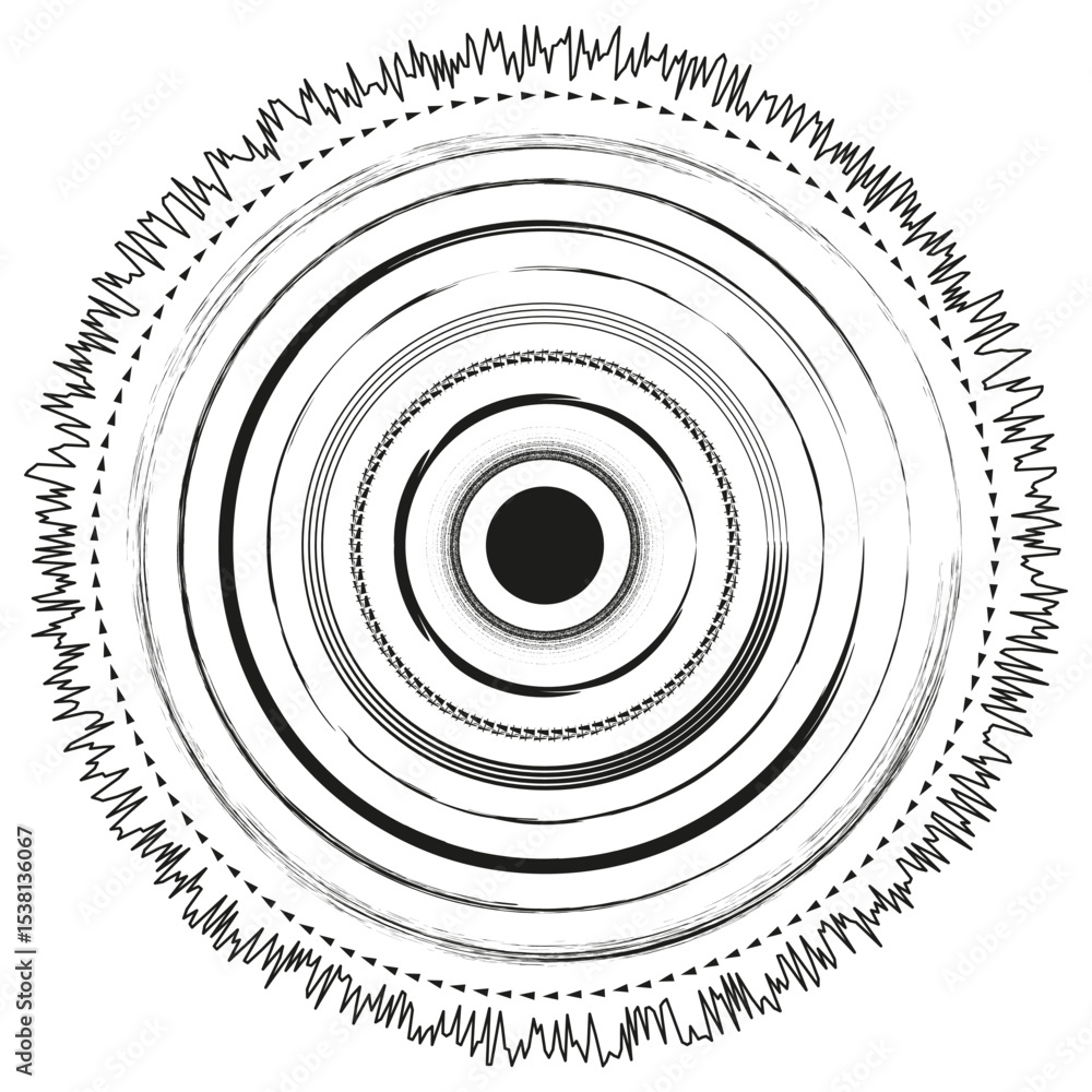 Poster circular ripple effect. concentric wave form. vector illusion pattern. black white background