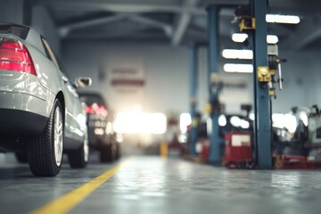 Car in auto repair shop. Auto service industry.