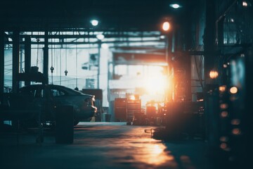 Naklejka premium Car in auto repair shop. Auto service industry.