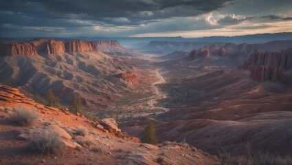 Naklejka premium Panoramic Views of Valley Of Fire State Park with Empty Copy Space for Text