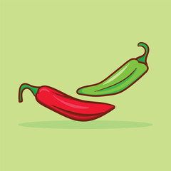 Green and red chili pepper colored illustration for cover banner sticker book poster