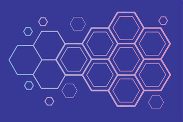 Gradient Hexagon Outline Pattern on Dark Blue Background, Abstract Design Element