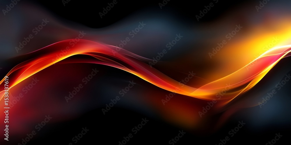 Poster dynamic interplay of glowing red and gold wavy color strokes on dark modern background design