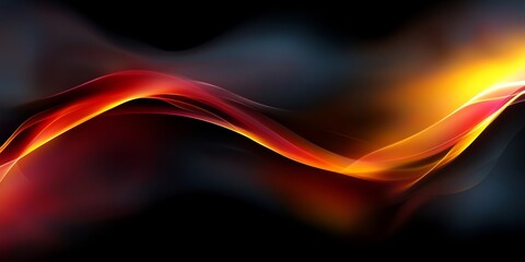 Naklejka premium Dynamic Interplay of Glowing Red and Gold Wavy Color Strokes on Dark Modern Background Design
