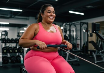 young woman exercising with dumbbells in gym