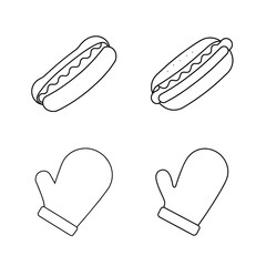 Simple line art illustration of hot dogs and mittens ideal for culinary or winter concepts