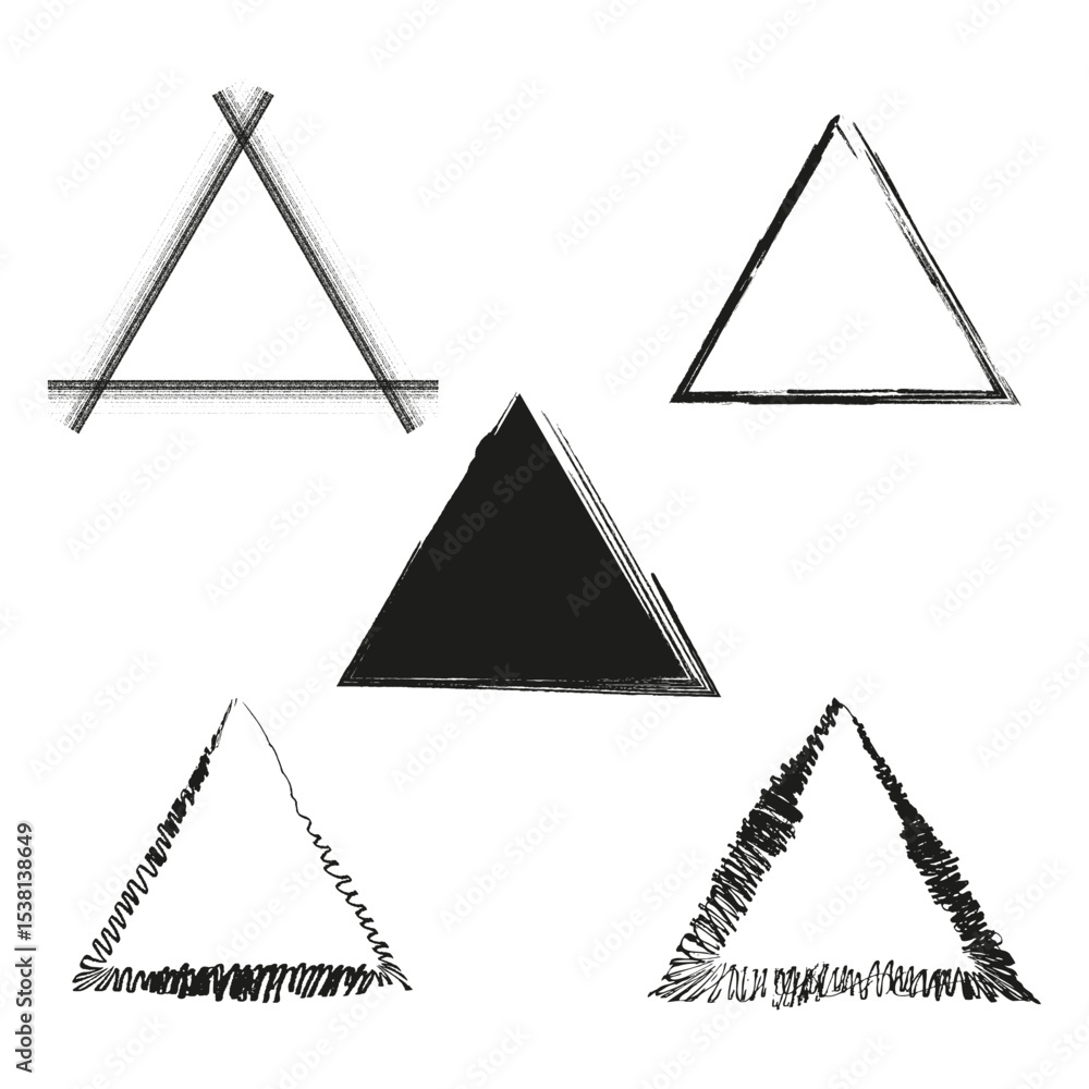Poster triangle shape set. vector black triangle. abstract geometry group. outline line forms.