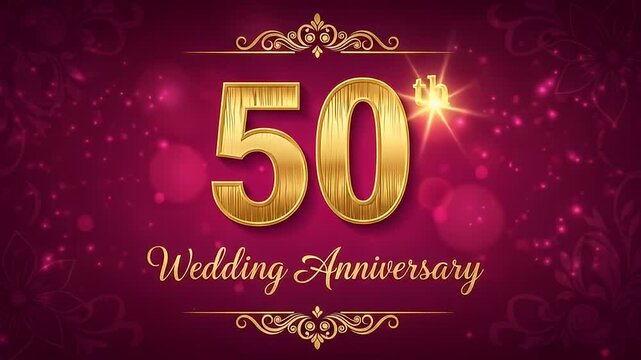 50th wedding anniversary celebration with golden text. 4K Video