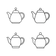 Collection of four simple outlined teapots in various shapes on a white background