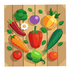 Flatley Vegetable Vector – Rustic Carrot, Pepper, Zucchini on Wooden Table